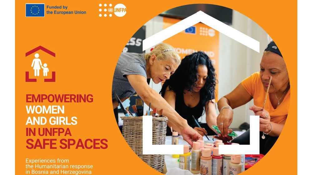 text: EMPOWERING WOMEN AND GIRLS IN UNFPA SAFE SPACES